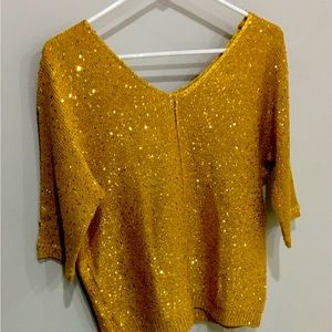 V Neck Sparkle Gold Sweater